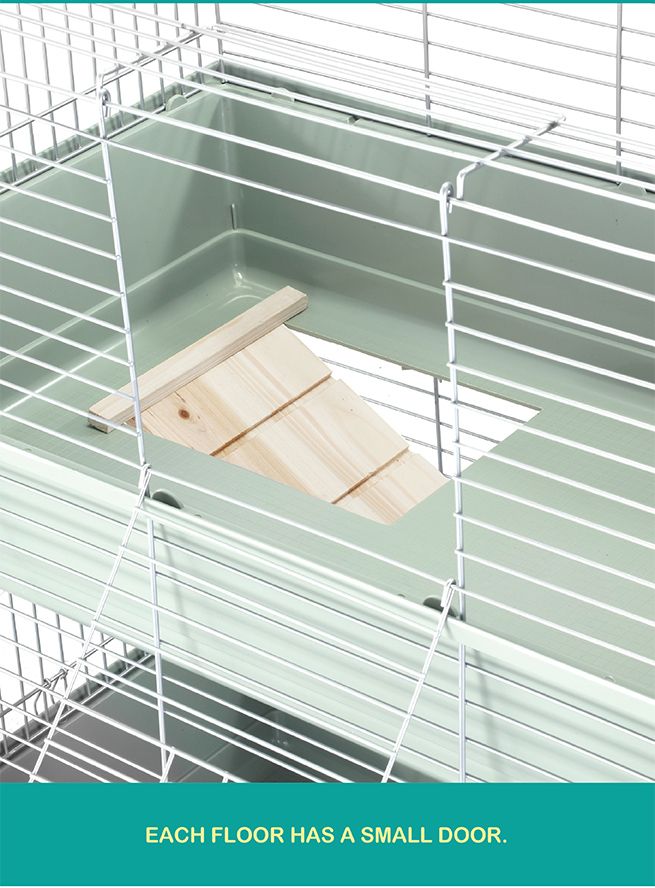 2 Levels Rabbit Cage Hutch Metal Cat Ferret Guinea Pigs House Small Animal Pet Crate