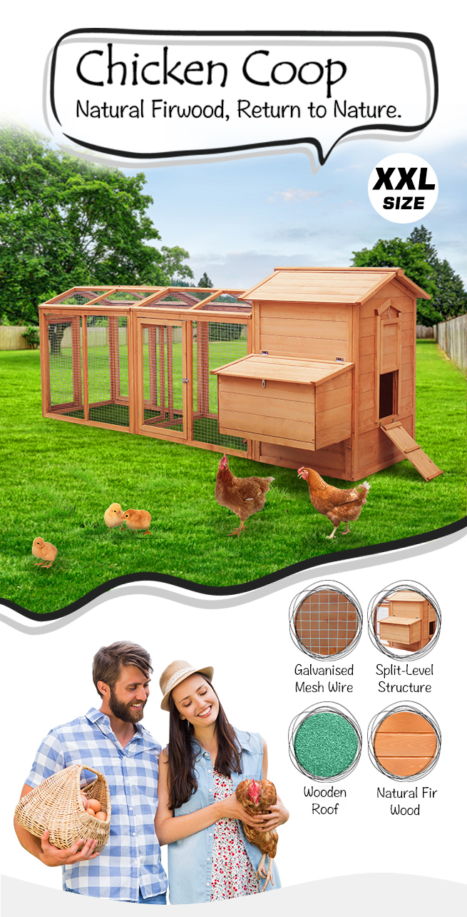 Petscene 284cm Wood Chicken Rabbit Coop Hen House Hutch Poultry Cage