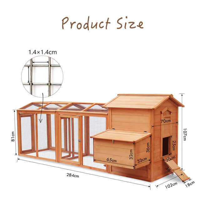Petscene 284cm Wood Chicken Rabbit Coop Hen House Hutch Poultry Cage