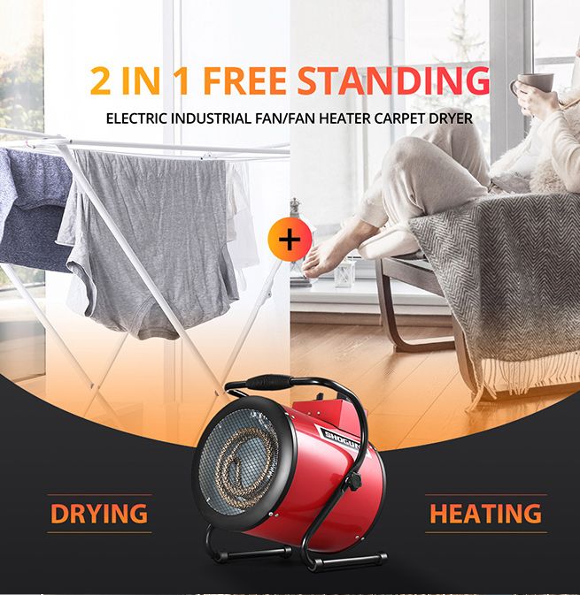 Industrial Fan Heater 2 in 1 Portable Electric Hot Air Blower Carpet Dryer for Shed Warehouse Workshop SAA 3000W