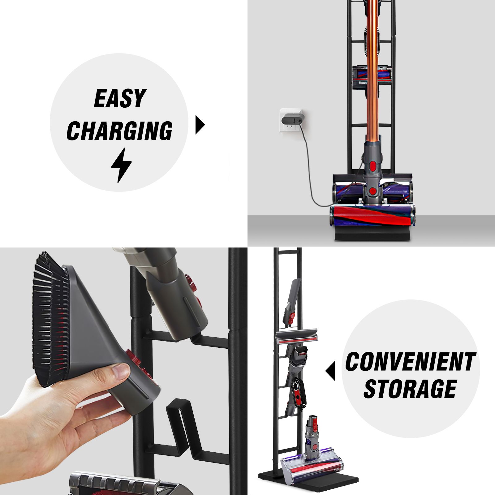 Freestanding Vacuum Stand Rack Cleaner Accessory Holder Cordless for Dyson Organiser V7 V8 V10 V11 for Xiaomi Dreame Black