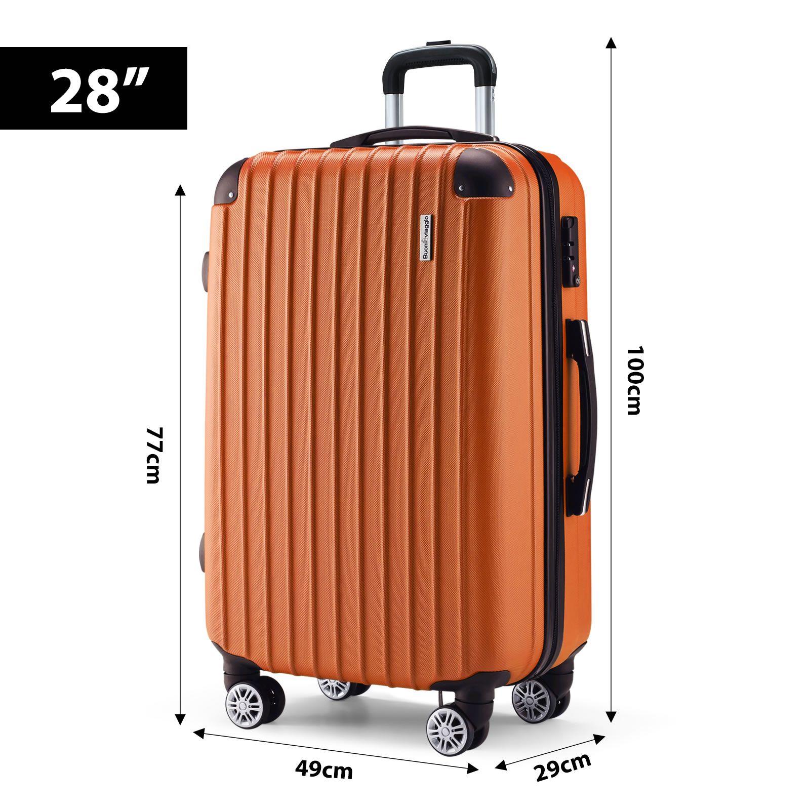 Carry On Luggage Suitcase Travel Travaller Bag Hard Shell Case Lightweight Travelling with Wheels Checked Rolling Trolley TSA Lock Orange
