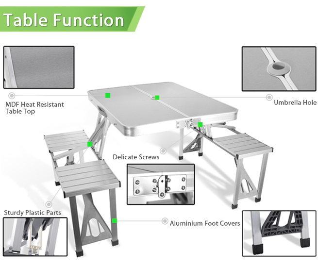 Outdoor Aluminium Folding Portable Picnic Table Camping Set Bbq Foldable Portable Picnic Table W Four Seats